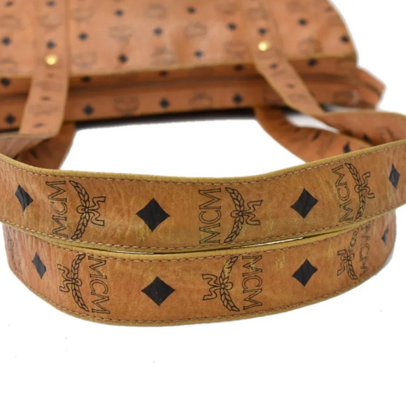 MCM Cognac Visetos Top Zipper Shoulder Briefcase Work Bag Authentic EUC - Picture 10 of 17